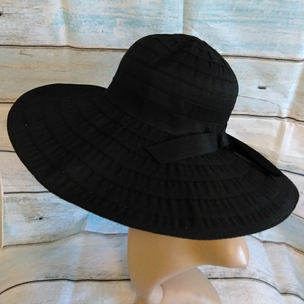 Black Ribbon Wide Brim Sun Beach Had UPF 50+